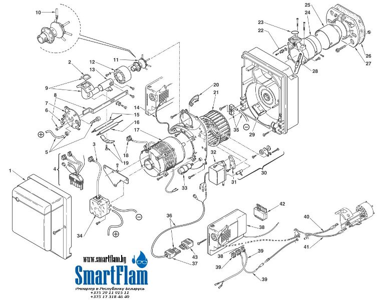 Схема запасных частей к газовой горелке Riello BS2D TL, BS3D TL, BS4D TL.