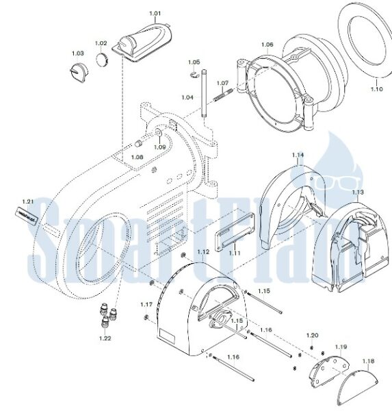 Запасные части к газовой горелке Weishaupt WM-G30/4-A/ZM (W-FM 100/200) 1 Запасные части к газовой горелке Weishaupt WM-G30/4-A/ZM (W-FM 100/200). Схема 1.