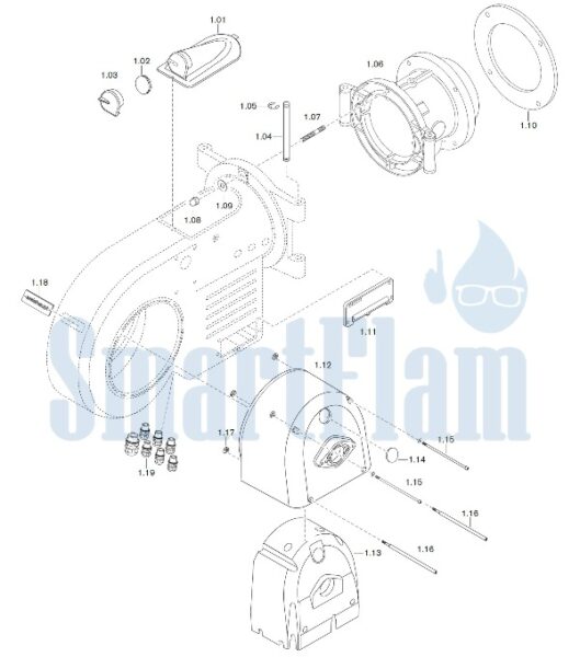 Запасные части к комбинированной горелке Weishaupt WM-GL20/2-A/ZM-R (W-FM 54). Схема 1.