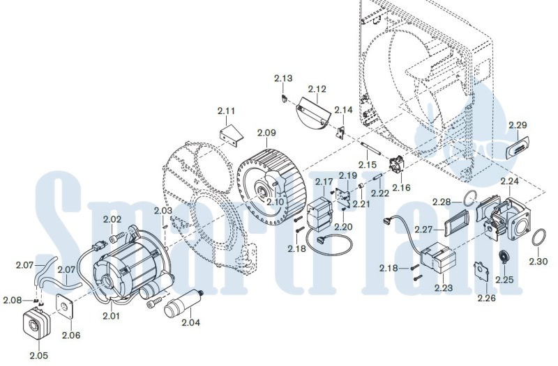 Запасные части к комбинированной горелке Weishaupt WGL30/1-C/ZM. Схема 2.