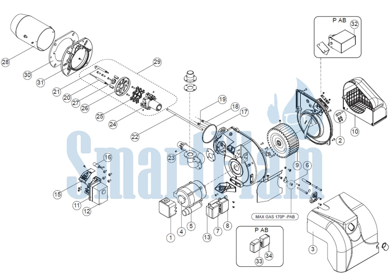 Схема Ecoflam Ecoflam MAX GAS 170 P Low Nox / MAX GAS 170 P AB Low Nox / MAX GAS 250 P Low Nox / MAX GAS 250 P AB Low Nox