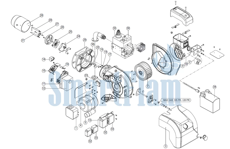 Схема Ecoflam MAX GAS 70 PR Low Nox / MAX GAS 105 PR Low Nox / MAX GAS 120 PR Low Nox