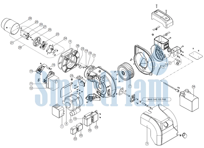 Схема Ecoflam MAX GAS 70 P AB Low Nox / MAX GAS 105 P AB Low Nox / MAX GAS 120 P AB Low Nox