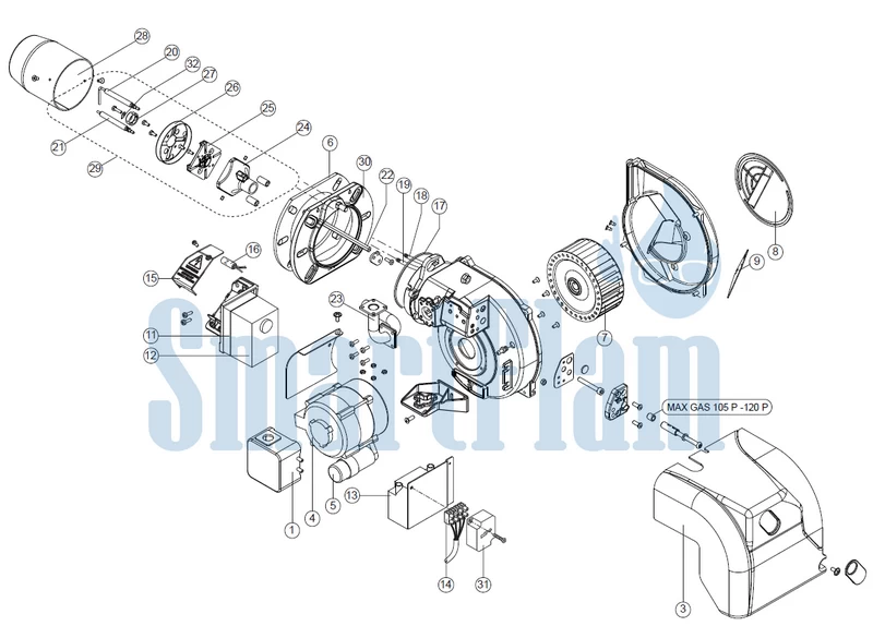 Схема Ecoflam MAX GAS 70 P HT Low Nox / MAX GAS 105 P HT Low Nox / MAX GAS 120 P HT Low Nox