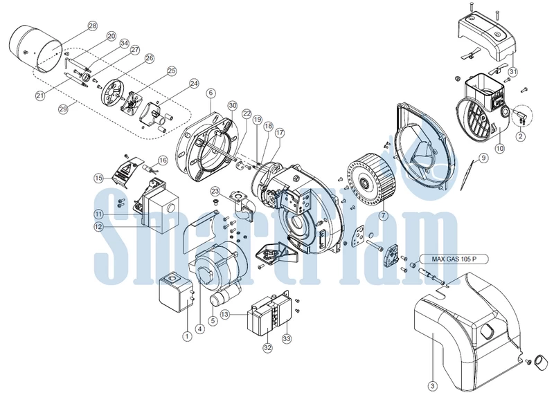 Схема Ecoflam Ecoflam MAX GAS 70 P Low Nox / MAX GAS 105 P Low Nox / MAX GAS 120 P Low Nox